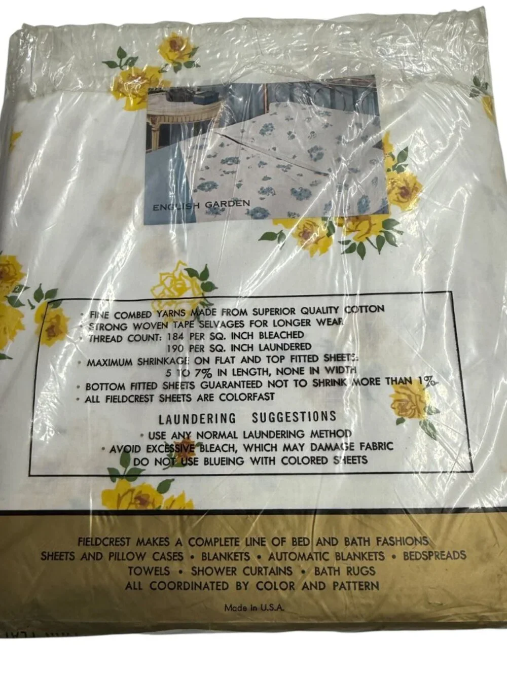 New Deadstock Fieldcrest‎ English Garden Twin Flat Sheet Pima Blend Duracale